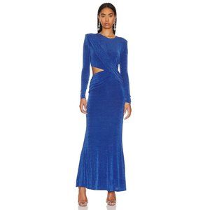 MISHA Yulia Slinky Gown Cobalt Blue Ruched Side Cut Out
